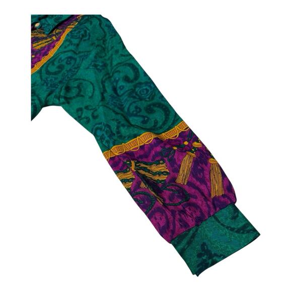 Vintage Style My Way M Green Purple Gold Baroque Medusa Head Medallion Tunic Top - Picture 8 of 10